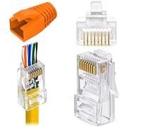Greluma 25 Piezas Conector pasante RJ45 CAT6, Enchufe de Red CAT6A Chapado en Oro, Extremos Cat 6 con Protectores contra tirones