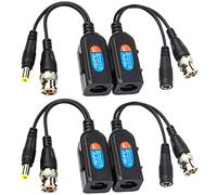 Greluma 4 Piezas Balun HD Cat5 RJ45 a BNC Video Baluns Transceptor Pasivo con Conector de Alimentación para Cámara 1080P 3MP 4MP 5MP 8MP HD-CVI/TVI/AHD/CVBS / 960H