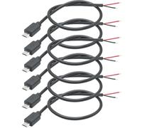 Greluma 6 Piezas 30cm Micro USB macho 2 cables Pigtail Cable, 12V 3A 2 pines Micro USB enchufe cable desnudo Cable de extensión de extremo abierto