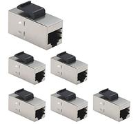 Greluma 6 Piezas Conectores Keystone CAT6A, Acopladores RJ45 Hembra a Hembra Cable Cat6A en Línea Blindado Recto Módulo Ethernet de Red Plateado