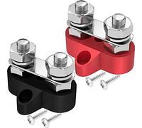 Greluma Bloque de terminales de distribución de energía de batería M8 Barra de bus de pernos dobles DC 48V Positivo/Poste de unión aislado a tierra para camión,automóvil,RV,bote-Negro+Rojo (2 piezas)