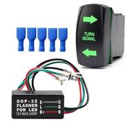 Greluma Interruptor de señal de giro con kit de relé intermitente,interruptores basculantes de 4 pines ON/OFF ON,LED verde grabado con láser SPDT 12V/24V,cables puente para ATV,UTV,tractor,motocicleta
