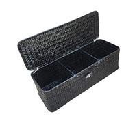 Grendly Caja de almacenamiento de mimbre con 3 compartimentos, cesta de mimbre con tapa, soporte para objetos pequeños, organizador de escritorio