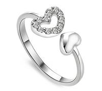 Grendly Elegante corazón anillo de cristal abierto anillos de boda joyería para mujeres-puede ser ajustable, Plateado