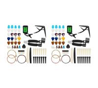 Grendly Kit de accesorios de guitarra de 130 piezas con cuerdas de guitarra, afinador, cejilla, púas, soporte para púas, púas de dedo pulgar, de puente