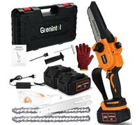 Grenintol 6'' Mini Motosierra Bateria 6000mAh, Motosierra Eléctrica con Bomba de Aceite & Bloqueo Seguridad, Motor Sin Escobillas 1000 W, Sierra Electrica Portátil para Jardín y Corte Madera