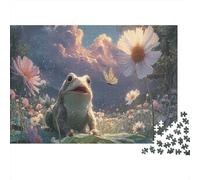 Grenouille regardant Papillon Dans le Champ de Fleurs Jigsaw Puzzle 1000 Pieces Puzzles Faune Sauvage for Adults Cadeau D’Anniversaire Moment De Calme 52x38cm/1000pcs