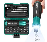 GRENPRO Destornillador eléctrico de 4 V, juego de destornilladores inalámbricos recargables con 51 puntas magnéticas, luz LED, rotación izquierda/derecha, cable de carga USB y funda de transporte