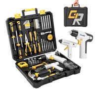 GRENPRO Juego de 188 brocas y pistola de pegamento caliente, juego de herramientas para el hogar con taladro inalámbrico blanco, caja de herramientas, kits de herramientas manuales para mujeres y
