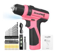 GRENPRO Juego de taladro inalámbrico de 8 V con portabrocas sin llave de 3/8 pulgadas, 33 piezas, color rosa intenso