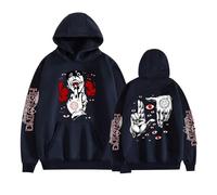 GREOPE He-ll-sing - Sudadera con capucha de anime, unisex, con estampado de anime, manga larga A, azul marino, L