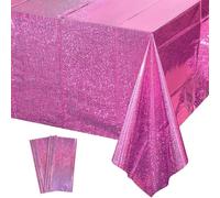 GRESATEK 2 manteles iridiscentes para fiestas, color rosa intenso, mantel holográfico de plástico con lámina holográfica, para picnic al aire libre, cumpleaños, baby shower, boda, fiesta, decoración,