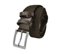 GRESEL Cinturón elástico trenzado, hombre y mujer, con inserciones de piel auténtica, marrón oscuro, 110 (46-50)