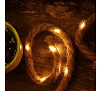Gresonic Cadena de luces LED de 25 LEDs, 2 m de largo, funciona con pilas y temporizador, cuerda de algodón yute, color blanco cálido, decoración de jardín, iluminación