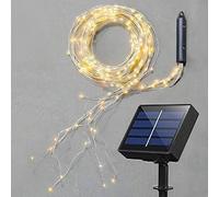 Gresonic Guirnalda solar de 400 luces de alambre de cobre, 10 m, 8 modos, IP44, cascada, para exteriores, para regadera, habitación infantil, camping, exterior e interior, blanco cálido (luz blanca