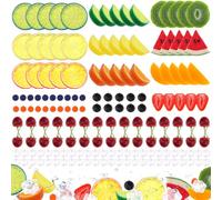 Gresorth 160 piezas de kiwi artificial amarillo melocotón limón decoración falsa sandía bloque de fresa realista frambuesa arándano cereza cubitos de hielo