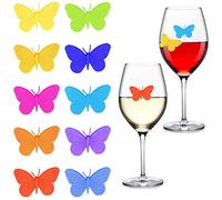 Gresunny 10pcs marcador de copa de vino silicona marcadores de vidrio de fiesta reconocimiento vasos de mariposa con ventosa identificadores copas reutilizables marcadores de copa para bar fiesta