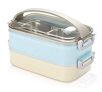 Gresunny lonchera de Acero Inoxidable 2 Capas Fiambrera hermetica térmicas Cajas bento Lunch Box térmicas a Prueba de Fugas contenedor portátil Alimentos para oficinas Colegio Picnic 1.6L Azul