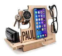 Greta Oto Regalos Personalizados para Hombres, Soporte de telefono Celular, Organizador de Escritorio de Madera, Soporte para iPhone, estacion de Carga, Soporte Smartphone