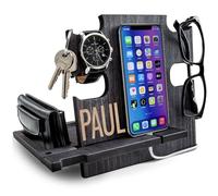 Greta Oto Regalos Personalizados para Hombres, Soporte de telefono Celular, Organizador de Escritorio de Madera, Soporte para iPhone, estacion de Carga, Soporte Smartphone