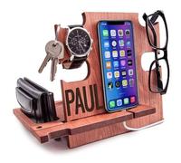 Greta Oto Regalos Personalizados para Hombres, Soporte de telefono Celular, Organizador de Escritorio de Madera, Soporte para iPhone, estacion de Carga, Soporte Smartphone