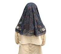 Grettytling Mantilla de encaje bordado para cubrir la cabeza, velos para iglesia, Negro 01, M