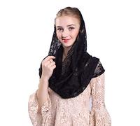 Grettytling Mantilla suave y cómoda, estilo católico, infinito, velo de capilla, estilo latino, Negro, 43.3X24.4 inches.
