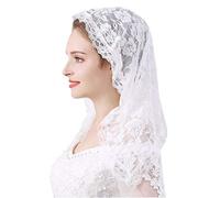 Grettytling Velo de mantilla de encaje, suave y cómodo, 7 colores, estilo español, velo de encaje rosa, cubierta de cabeza en forma de D, Blanco-01, M
