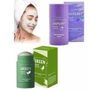 GRETY - Juego de 2 mascarillas faciales de té verde, limpiador purificador antipuntos negros, control de sebo e hidratación, para todo tipo de piel (té verde + berenjena)