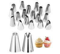 GRETY Set de 18 Boquillas Pasteleras Profesionales Grandes, Acero Inoxidable para Manga Pastelera - Decoración para Cupcakes, Tartas, Galletas, Repostería