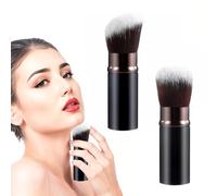 Grevosea Brocha retráctil para colorete con cubierta, paquete de 2 brochas de maquillaje de viaje Kabuki, brocha extensible para mezclar la cara para mujeres, crema líquida, corrector, rubor (juego B)