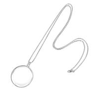 Grevosea Collar con lupa, 5 lupas monóculo para ojos, hombres y mujeres, collar de bolsillo con lupa para biblioteca, lectura, periódico, mapa, manualidades, costura (plateado)