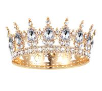 Grevosea - Corona de oro para mujer, corona de reina con diamantes de imitación para boda, coronas y tiaras de cristal para novia, accesorios para el cabello para fiesta de princesa, cumpleaños