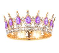 Grevosea Corona para mujer, corona de reina, tiara de diamantes de imitación, coronas de cumpleaños, boda, novia, accesorios para el cabello para fiesta de princesa, accesorios para fotos (oro morado)