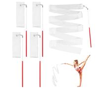 Grevosea Varitas de Cinta de Gimnasia, 4 Piezas de Cinta de Baile con Varita de Cinta de, Cinta rítmica Blanca para Gimnasia, Equipo de Gimnasia para niños, espectáculos de Talento y Baile artístico