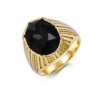 Grewod Anillo Acero Inoxidable Hombre, Circonita Negra Ancha Vintage Oro 20mm Anillos de Matrimonio con Piedra Talla 20