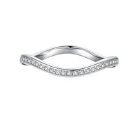 Grewod Anillo Aniversario Mujer Oro Blanco 14K, Moissanita Redonda Blanco, Ola, Joyas Piedra Anillos Boda Talla 17