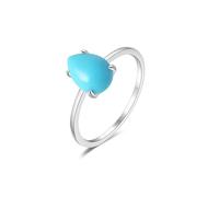 Grewod Anillo Aniversario Mujer Oro Blanco 14K, Turquesa Lágrima Azul, Delicado, Joyería Anillos Matrimonio Tamaño 16