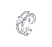 Grewod Anillo Boda Mujer Oro Blanco 18 K Diamante Laboratorio Blanco Rectangular con Moissanita Abierto Anillo Matrimonio Talla 8