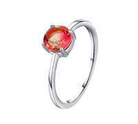 Grewod Anillo Compromiso Mujer Oro Blanco 14K, 6x6 MM Rubí Laboratorio Redonda Rojo, Solitario, Joyas Piedra Anillos para Boda Tamaño 7