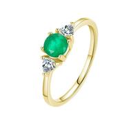 Grewod Anillo de Boda Mujer Oro Amarillo 9K, 5x5 MM Esmeralda Laboratorio Redonda Verde con Moissanita, Elegante, Joyería Piedra Anillos Talla 11