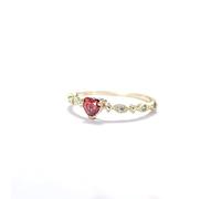 Grewod Anillo de Compromiso Mujer Oro Amarillo 14 Kilates, 4x4 MM Rubí Laboratorio Corazón Rojo con Moissanita, Vintage, Anillos Tamaño 16