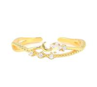 Grewod Anillo de Compromiso Mujer Oro Amarillo 14 Kilates, Moissanita Blanco, Anillo Abierto Vintage Estrella Luna Ajustable, Fiesta Tamaño 17