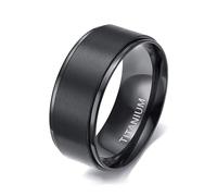 Grewod Anillo de Hombre de Titanio, cepillado Negro 10mm Anillos Joyeria Matrimonio Compromiso Boda Aniversario Talla 30