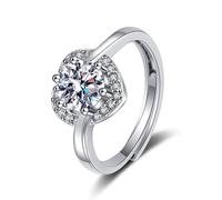 Grewod Anillo de Matrimonio Mujer Oro Blanco 14 K Moissanita Blanca Redonda Corazón Ajustable Anillo Aniversario Tamaño 9