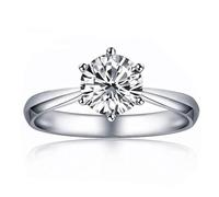 Grewod Anillo de Matrimonio Mujer Oro Blanco 9 K Moissanita Blanca Redonda Solitario Anillo Bodas Tamaño 23