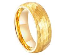 Grewod Anillo de Tungsteno para Hombre, Textura Vintage Oro 8mm Anillo Matrimonio Compromiso Boda Joyas Tamaño 16