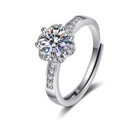 Grewod Anillo Joyeria Mujer Oro Blanco 18K Moissanita Blanca Redonda Flor Ajustable Anillo Matrimonio Talla 12