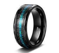 Grewod Anillo Matrimonio de Tungsteno para Hombre y Mujer, Incrustación de Ópalo Diseño de Cielo Estrellado Negro Azul 8mm Anillo de Boda Talla 27