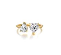 Grewod Anillo Matrimonio Mujer Oro 14K, Moissanita Blanco, Anillo Abierto en Forma de Lágrima y Corazón Ajustable, Joyería Piedra Boda Tamaño 22